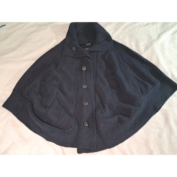 Bomboogie One Size Button Fasten Poncho Cardigan Sweater Part Angora Navy Blue - Picture 8 of 12